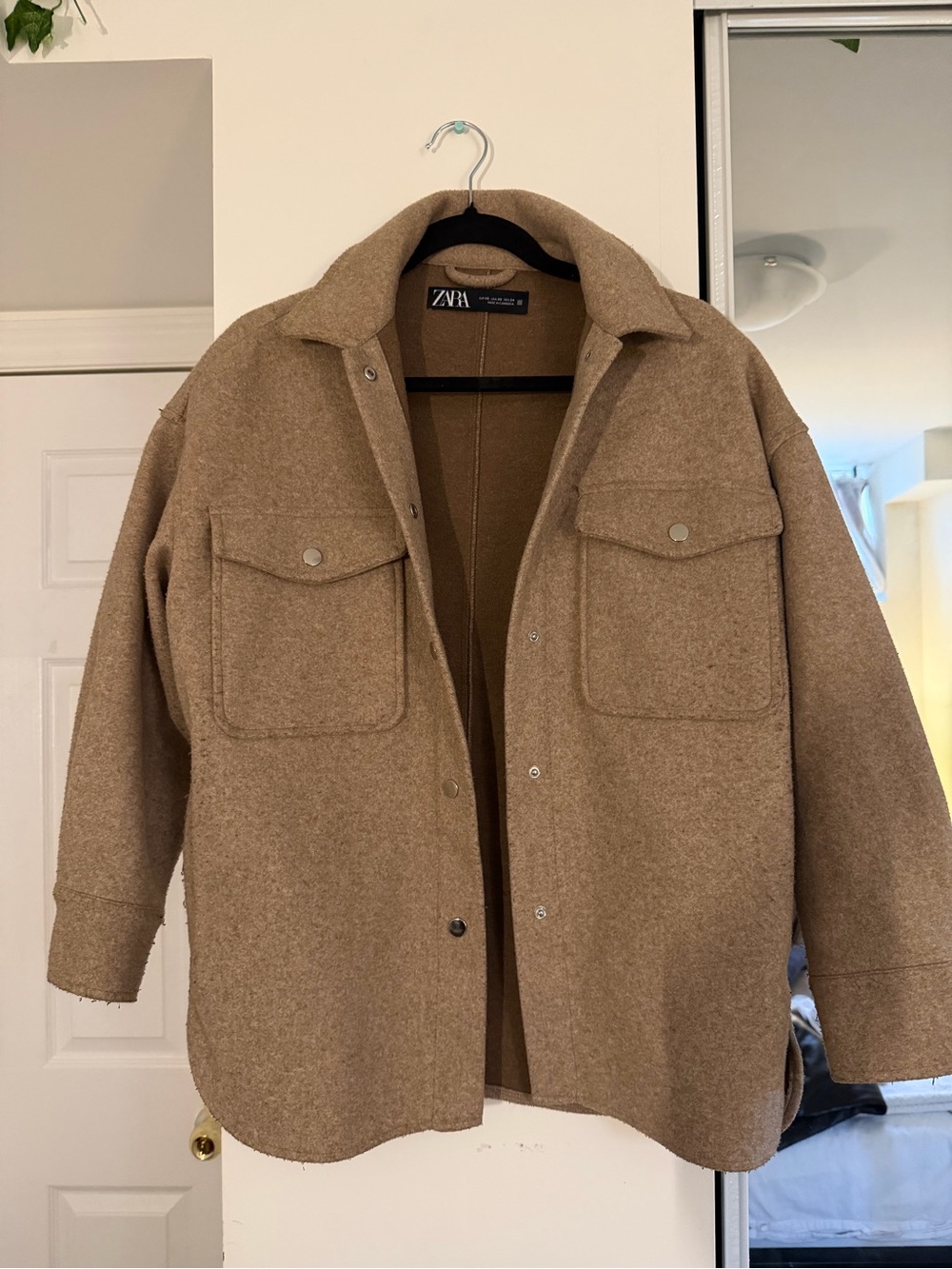 ZARA Camel Tan Overshirt Jacket with Chest Flap Pockets